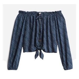 Mason & Belle Navy Blue and White Polka Dot Off-Shoulder Top Cropped Size Large